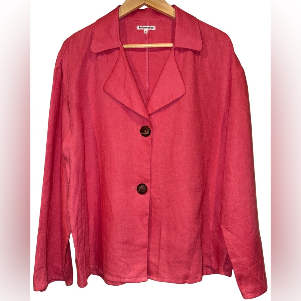 Reformation Alonso Linen Top Pink Relaxed Fit Size M Preppy Coastal Light Blazer - Picture 2 of 7